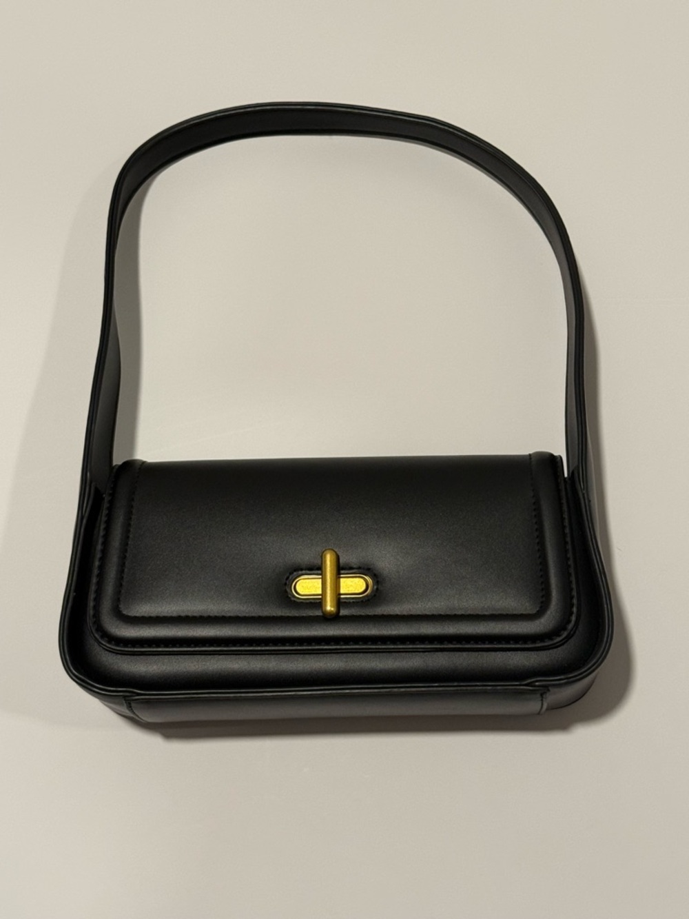 Rachel Zoe Black Leather Shoulder Bag with Gold Turn-Lock Accent